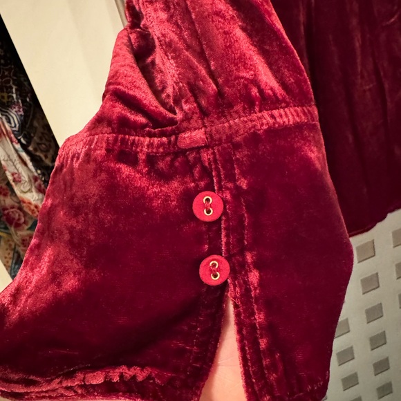 Johnny Was Burgundy Velvet Embroidered Peacock Button Down Blouse S NWT Boho - Picture 6 of 11
